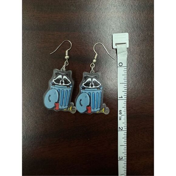 Trash Panda Raccoon in Trashcan Acrylic Dangle Earrings - Picture 1 of 2